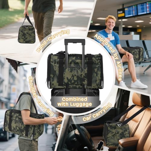 25lbs Cat Carrier Lightproof Soft Sided Pet Carrier for Large Cat (17.5"L x 11.0"W x 11.0"H / Black Camouflage（No Privacy Curtain))