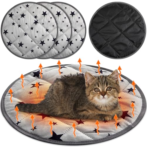 4 Pack Self Warming Cat Bed Self Heating Cat Mat Star Pattern Soft Dog Crate Pad Thermal Pet Mat Anti Slip Kennel Dog Washable Warming Bed for Outdoor Indoor (15.7 Inch / Gray)