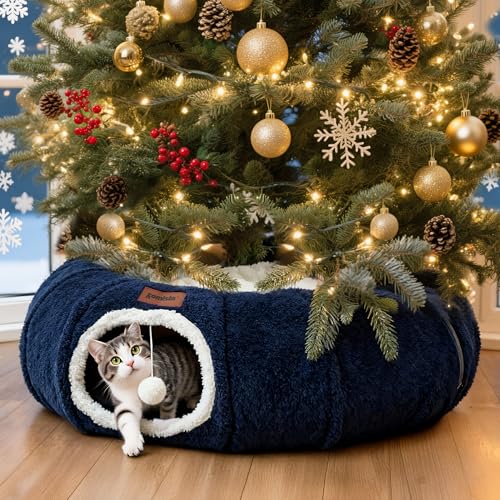Cat Tunnel Bed for Indoor Cats (Navy Blue / Standard)