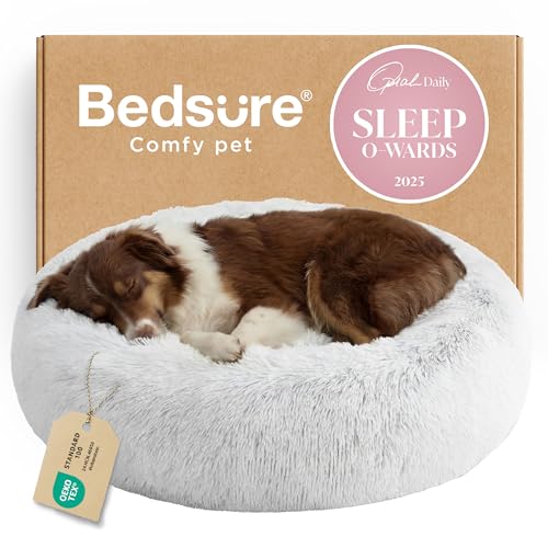Calming Dog Beds Large Sized Dog Donut Washable Pet Bed (36"L x 36"W x 10"Th / Frost Grey)