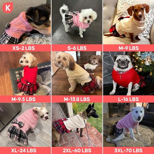 Dog Sweater Dress for Small Dogs Turtleneck Thick Knit Pullover (Medium (9-16lbs) / 02# Pink)