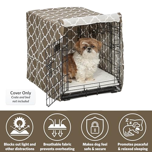 Small Dog Crate Cover Featuring Teflon Fabric Protector (Brown Geometric Pattern / 24"L x 17"W x 19"H)