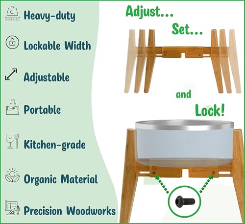 Dog Bowl Stand for Large Dogs (Height: 14"-15" / Width: Adj. 8"-11" / Bamboo-BL)