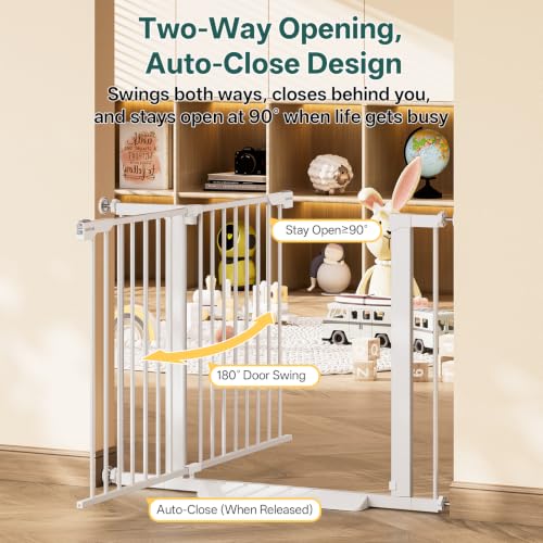 29.6 39.1 in Wide Baby Gate for Stairs and Doorways (White / 29.6-39.1"W x 28"H)