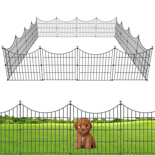 10 Panels No Dig Metal Garden Fence 24"H x 20' L Dog Fence Outdoor for Yard (10pc 20 ft(L) X 24 in(H)-Concave)
