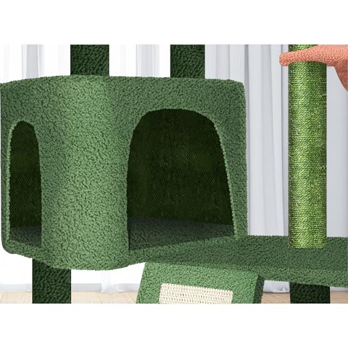 Wang Xin Four Layer Big Cat Tree with Huge Cat Condo and Two Hammocks Scratch Pad (Large / Green)