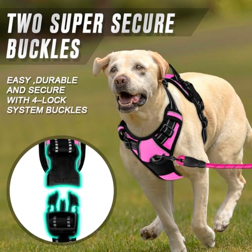 Dog Harness No Pull for Large Dogs Front Back Clips (X-Large(Chest:30-38”) / Pink)