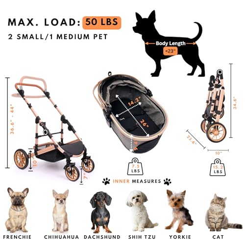 Dog Stroller with Detachable Carrier (Black)