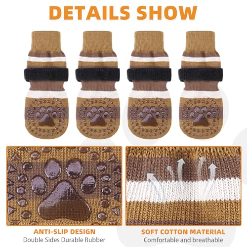 Anti Slip Dog Socks to Prevent Licking Paws and Slipping (Brown / Small)