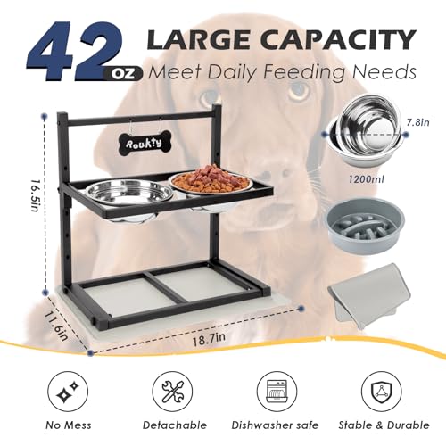 Elevated Dog Bowls with Slow Feeder (Black - XL Grey Silicone Mat / Height-16.5inch)