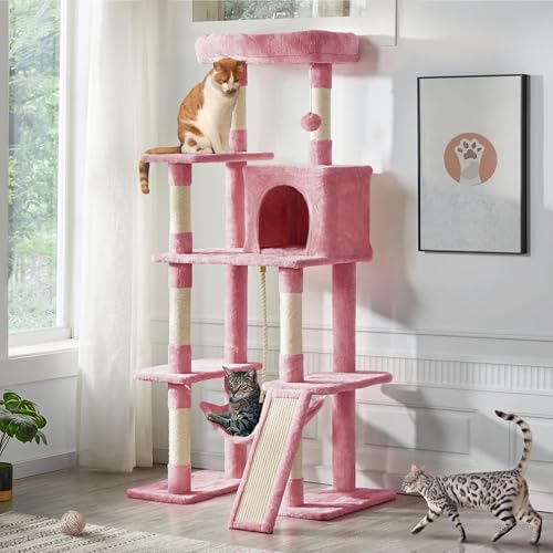 63in Sturdy Large Cat Tree for Indoor Heavy Cats (Pink / 63in)