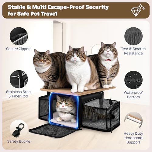 Top and 2 Sides Expandable Pet Carrier 17x11x9.5 TSA Airline Approved (Black & White / 17.0"L x 11.0"W x 9.5"H)