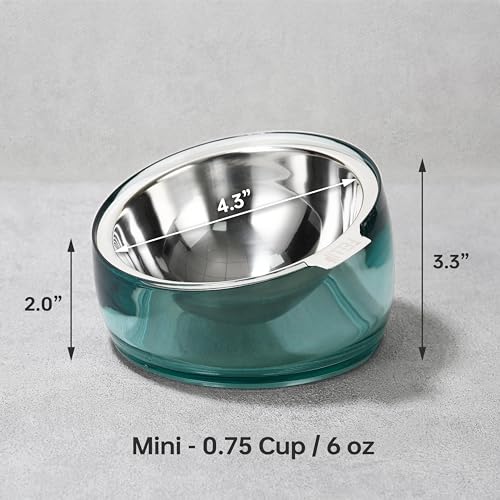 Oblik 15° Tilted Small Animal Bowls for Pet Food & Water 6 oz Stainless Steel Dish Removable (Classic / Mini Pet)