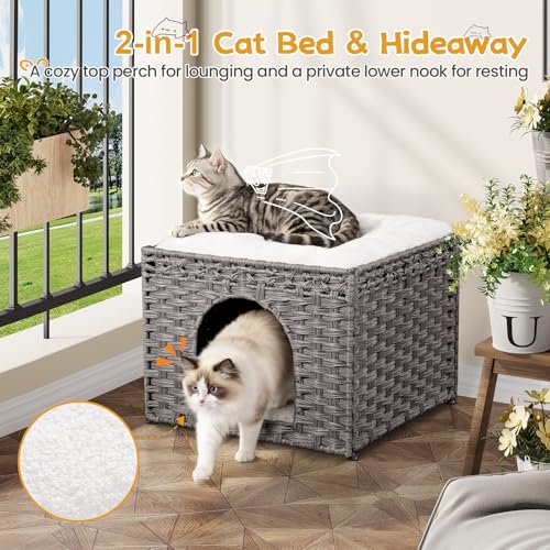 Handwoven Rattan Cat House (Grey)