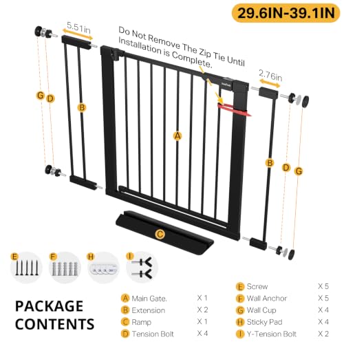 29.6 39.1 in Wide Baby Gate for Stairs and Doorways (Black / 29.6-39.1"W x 28"H)