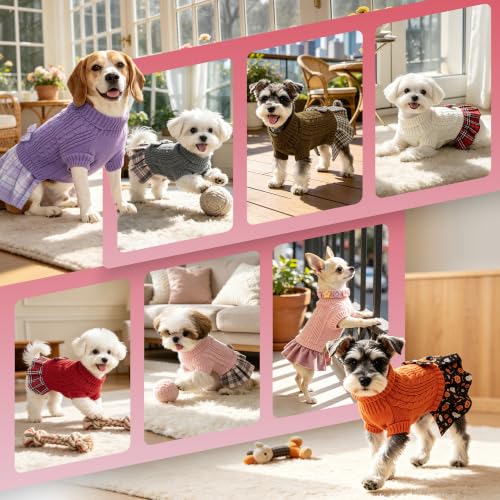 Small Dog Sweater Dress with Bowtie Turtleneck (X-Small (2-5lbs) / Purple)
