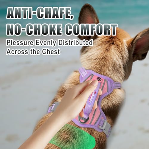 Dog Harness for Small Sized Dog No Pull Dog Vest ID Tag Pocket (Baby Pink & Violet Purple / X-Small)
