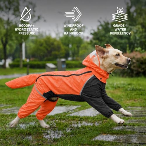 Full Body Dog Raincoat with Detachable Hood (Orange / Medium)