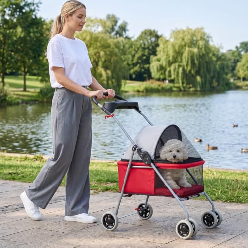 Foldable Pet Stroller for Small (Red)