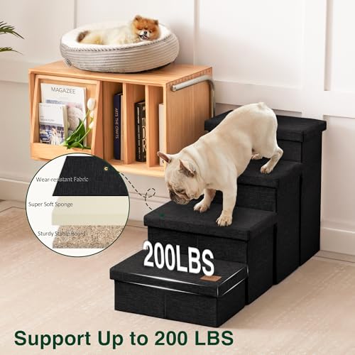 Dog Stairs for High Bed (Black / 37.4" X 17" X 21.3" H)