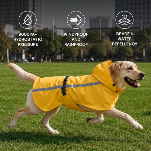 Stretch Fabric Dog Raincoat with Hood (Bright Yellow / X-Large)