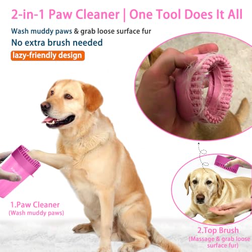 Dog Paw Cleaner Cup with Detachable Top Brush for Small (Medium(3Towels&Brush) / Pink)