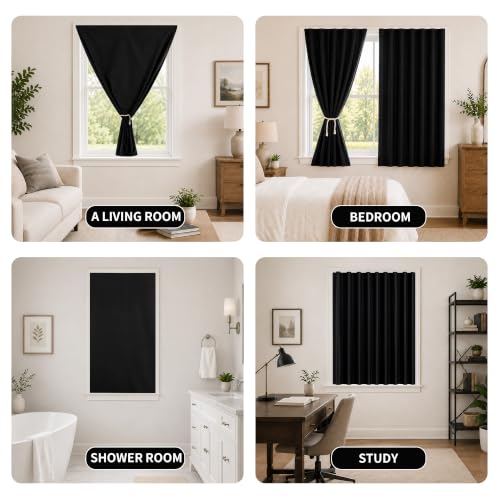 No Drill Blackout Curtains for Windows (Black / 25"W x 40"H)