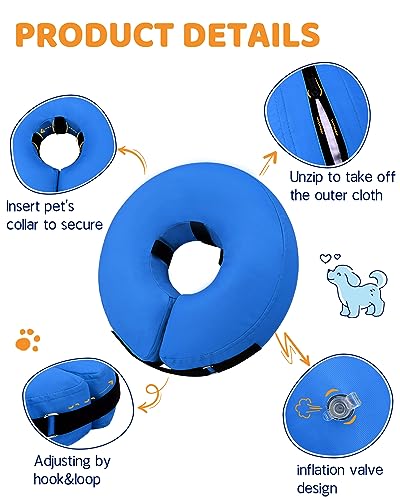 Inflatable Dog Cone Collar Alternative After Surgery (Solid Blue / S(Neck 7"-9.5"))