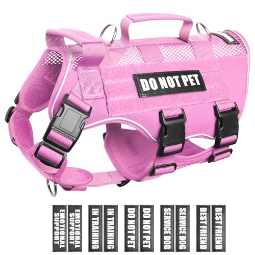 Tactical Molle Vest Mesh Dog Harness with 10 Removale Pet Patches (Small / Pink)