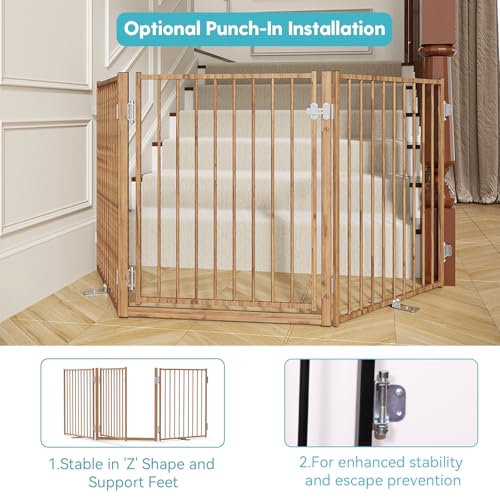 Freestanding Dog Gate with Door for Indoor & Outdoor (Brown / 【3 Panels with Door】78"W×30"H)