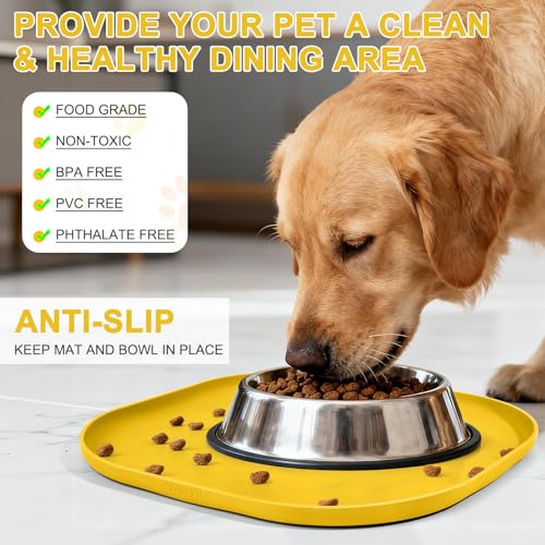 Waterproof Silicone Pet Food Mat with Raised Edge for Dog & Cat (Vivid Yellow / 12"L x 12"W)