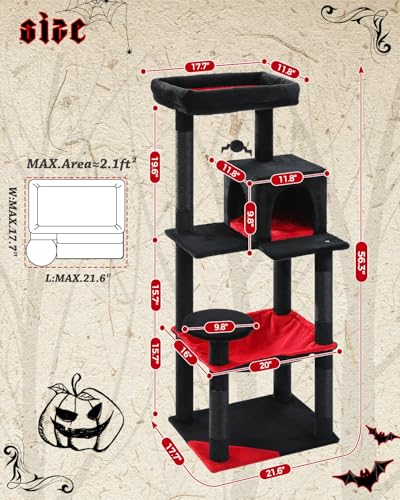 56.3" Cactus Cat Tree with Metal Hammock (Black / 56.3in)