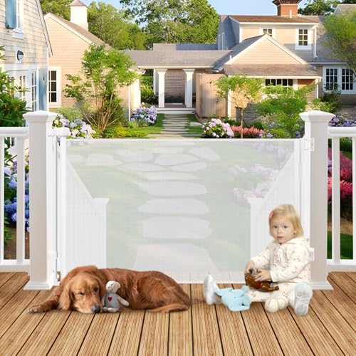 Weatherproof Outdoor Retractable Baby Gates (White / 35" X 55")