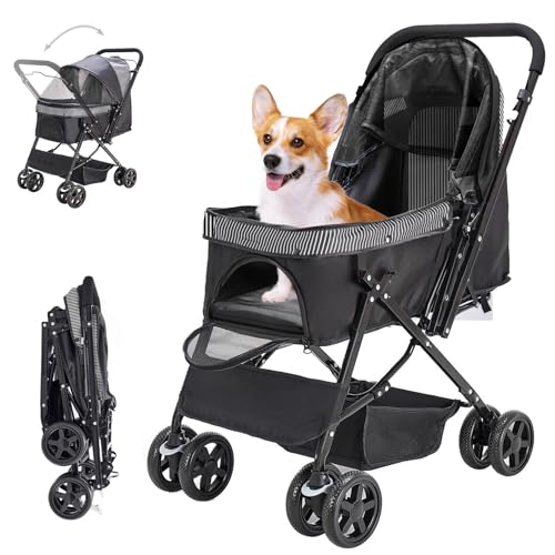 Pet Stroller with Reversible Handle for Dogs (Black)