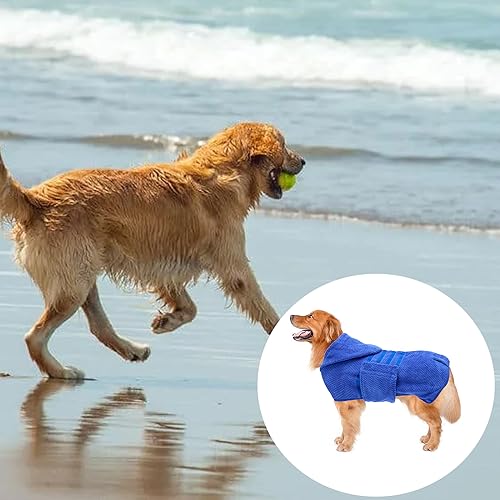 Dog Drying Coat with Hood for After Bath Bathrobe Towel Dog Drying Coat for Wet Walking in Rain (XXX-Large / Blue(Pineapple grid Hood))