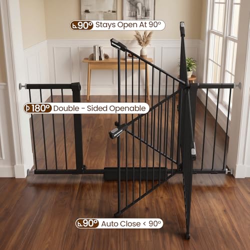 36 58" Extra Wide Baby Gate for Stairs (Black / 36-58"W x 30"H)