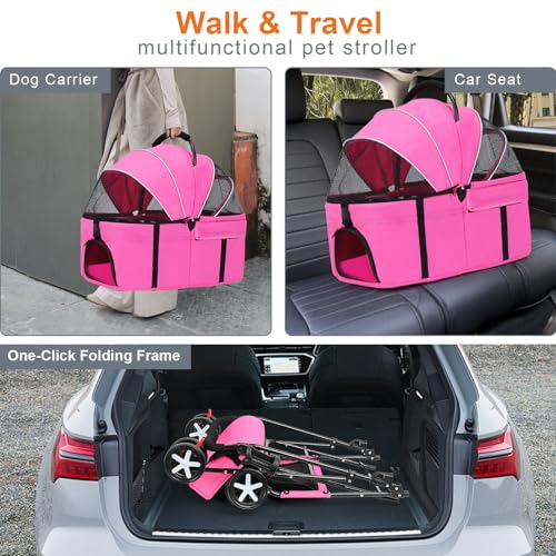 3 in 1 Pet Dog Stroller for Small Medium Dogs 10 (Pink)