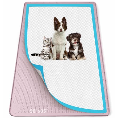 Pee Pad Holder for Dogs 50''x35'' Silicone Puppy Pee Pad Tray (Pink)