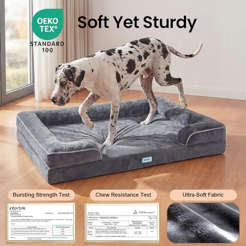 Orthopedic Jumbo Sized Dog Bed Couch (52" x 41" x 9" / 01-Gray)
