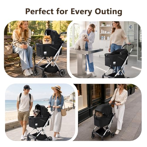 Beberoad Dog T4 Max Stroller for Small Medium Pets Elevated Viewing (T4 Max Black)