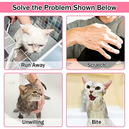 10PCS Cat Bathing Bag Adjustable Shower Washing Net Grooming Set (Pink+Grey)