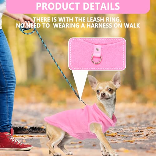 2 Pack Dog Sweater with Leash Ring Winter Warm Pet Sweater Clothes Coat Fleece Dog Sweaters for Small Medium Dogs Girl Boy for Chihuahua (pink,light pink / X-Large(19-26lbs))