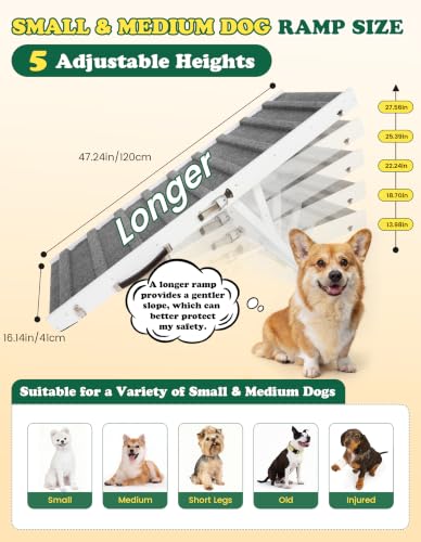 Dog Ramp for Small & Medium Dogs Foldable Pet Ramp for Bed (White / Up to 75 lbs)
