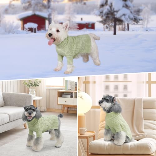 Dog Sweater for Small Dogs Turtleneck Thick Knit with Sleeves (Medium (12-19lbs) / 10# Green)