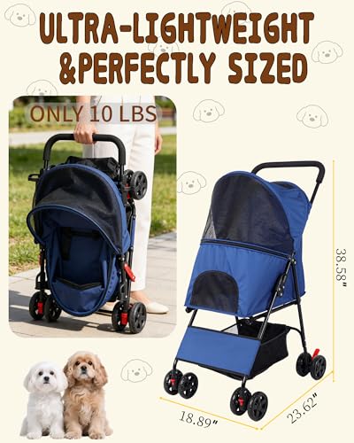 Pet Stroller for Small Dogs Cats (BLUE)