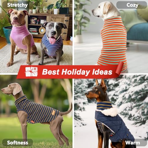 2Pack Dog Sweater for Large Dogs Soft Pet Coats Fleece Sweatshirt (XX-Large (32-55lbs) / 8# Pink+Pink Stripe)