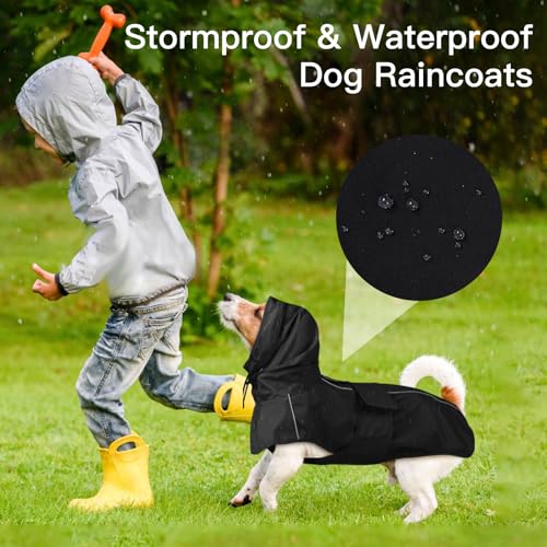Reflective Waterproof Dogs Rain Coats with Hood (Black / M)