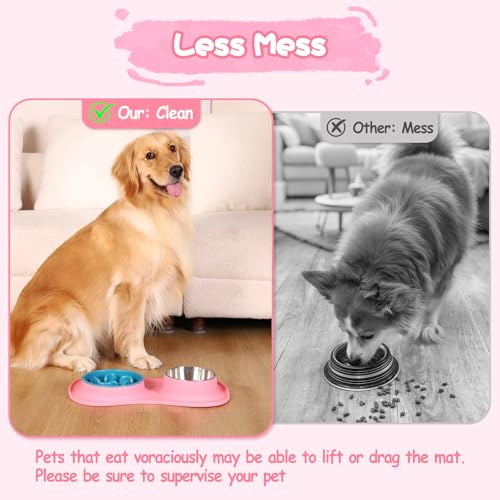 Dog Food and Water Bowl Set 3 in 1 (Large / Pink)