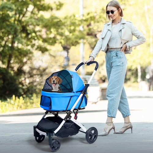 Pet Stroller for Small Dogs and Cats (Blue)
