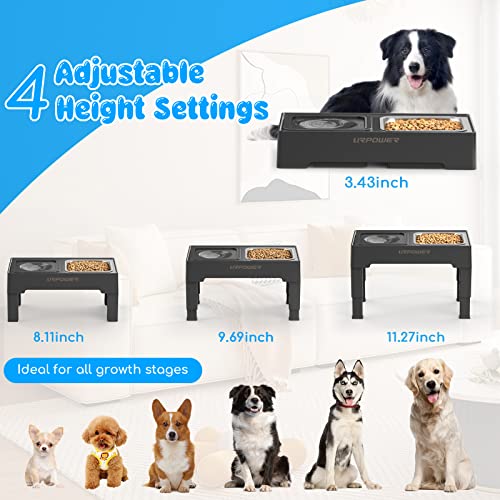 2-in-1 Elevated Dog Bowls 4 Height Adjustable Raised Dog Bowls (Black / No Spill Water Bowl)